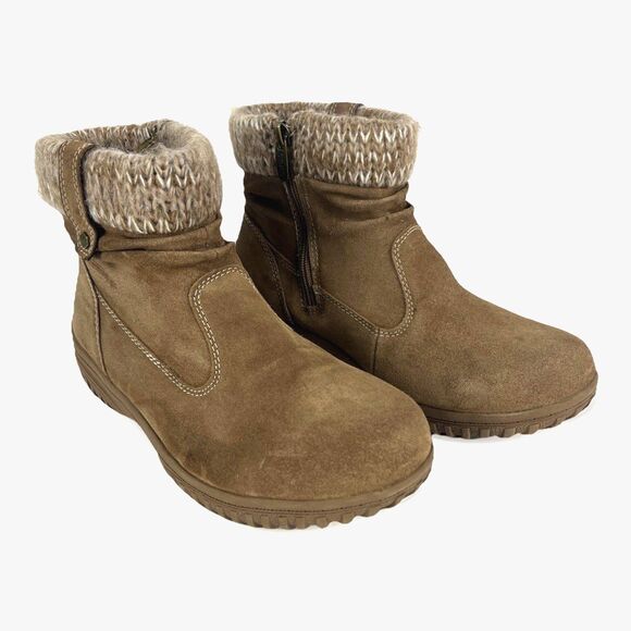 Khombu Suede Ankle Boots Womens SZ 9 Chestnut Zip Faux Fur Outdoors Gorpcore - Picture 4 of 13